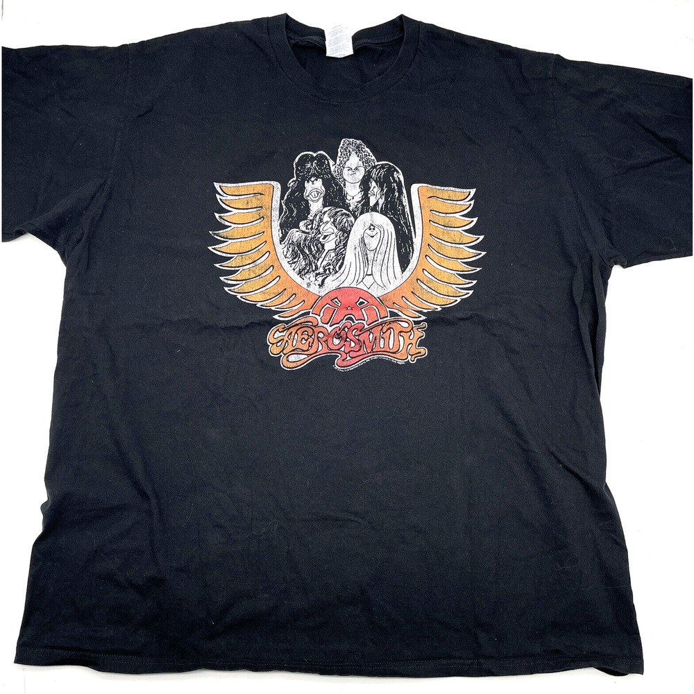 Vintage 80s Style Aerosmith Draw The Line Caricature Graphic Print T-shirt 2XL